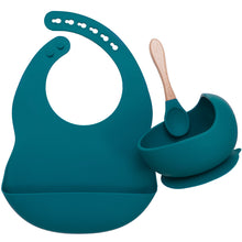 Load image into Gallery viewer, Baby Food Grade Dinner Set(bib+suction bowl+wooden handle spoon)
