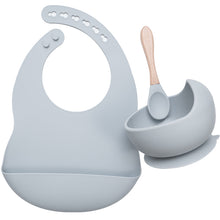 Load image into Gallery viewer, Baby Food Grade Dinner Set(bib+suction bowl+wooden handle spoon)
