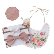 Load image into Gallery viewer, Baby Bowknot Hairband Double-sided Lace Saliva Towel&amp;Bib
