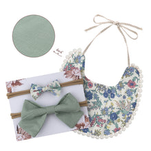 Load image into Gallery viewer, Baby Bowknot Hairband Double-sided Lace Saliva Towel&amp;Bib
