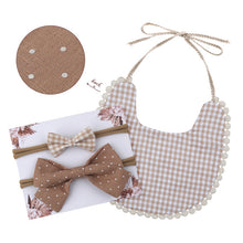 Load image into Gallery viewer, Baby Bowknot Hairband Double-sided Lace Saliva Towel&amp;Bib
