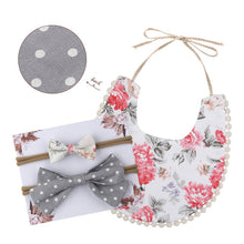 Load image into Gallery viewer, Baby Bowknot Hairband Double-sided Lace Saliva Towel&amp;Bib
