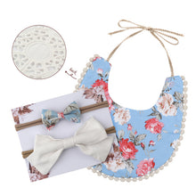 Load image into Gallery viewer, Baby Bowknot Hairband Double-sided Lace Saliva Towel&amp;Bib
