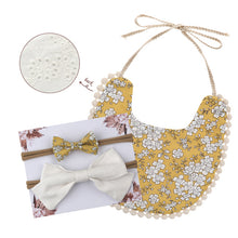 Load image into Gallery viewer, Baby Bowknot Hairband Double-sided Lace Saliva Towel&amp;Bib
