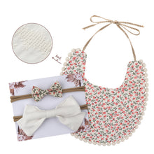 Load image into Gallery viewer, Baby Bowknot Hairband Double-sided Lace Saliva Towel&amp;Bib
