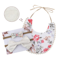 Load image into Gallery viewer, Baby Bowknot Hairband Double-sided Lace Saliva Towel&amp;Bib
