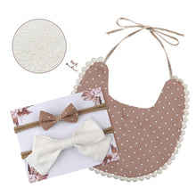 Load image into Gallery viewer, Baby Bowknot Hairband Double-sided Lace Saliva Towel&amp;Bib
