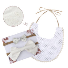 Load image into Gallery viewer, Baby Bowknot Hairband Double-sided Lace Saliva Towel&amp;Bib
