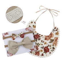 Load image into Gallery viewer, Baby Bowknot Hairband Double-sided Lace Saliva Towel&amp;Bib
