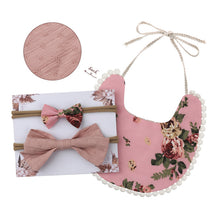 Load image into Gallery viewer, Baby Bowknot Hairband Double-sided Lace Saliva Towel&amp;Bib
