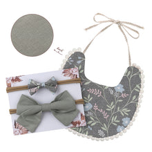 Load image into Gallery viewer, Baby Bowknot Hairband Double-sided Lace Saliva Towel&amp;Bib
