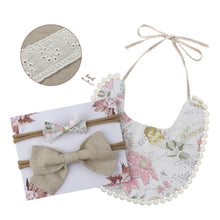 Load image into Gallery viewer, Baby Bowknot Hairband Double-sided Lace Saliva Towel&amp;Bib
