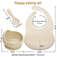 Load image into Gallery viewer, Baby Food Grade Dinner Set(bib+suction bowl+wooden handle spoon)
