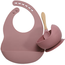 Load image into Gallery viewer, Baby Food Grade Dinner Set(bib+suction bowl+wooden handle spoon)
