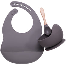 Load image into Gallery viewer, Baby Food Grade Dinner Set(bib+suction bowl+wooden handle spoon)
