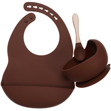 Load image into Gallery viewer, Baby Food Grade Dinner Set(bib+suction bowl+wooden handle spoon)
