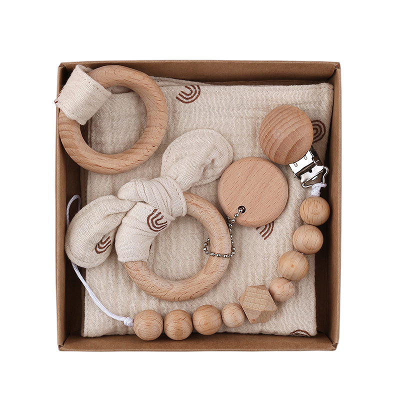 Newborn Baby Gift (pacifier chain+ring handkerchief+bow knot bracelet)