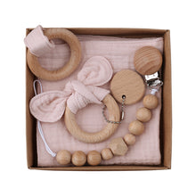 Load image into Gallery viewer, Newborn Baby Gift (pacifier chain+ring handkerchief+bow knot bracelet)
